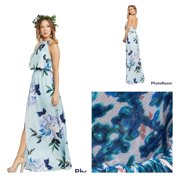 SHOW ME YOUR MUMU SMYM Blue Floral Halter Maxi Dress Heather Halter Maxi XS - Picture 1 of 8